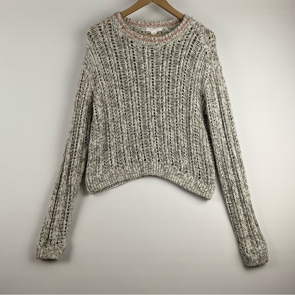 Duffy Women’s Small Open Stitch Cotton Sweater – Marled Gray/Coral - Picture 1 of 6